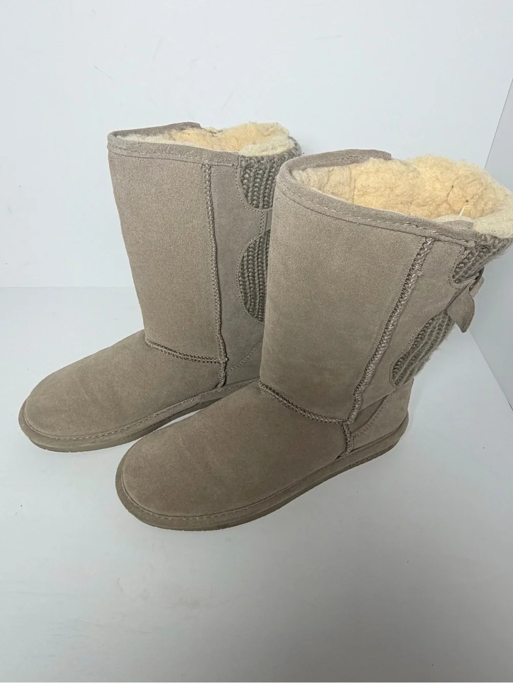 Bearpaw Stella Tall Suede Knit Boots Gray Taupe Women's Size 10
